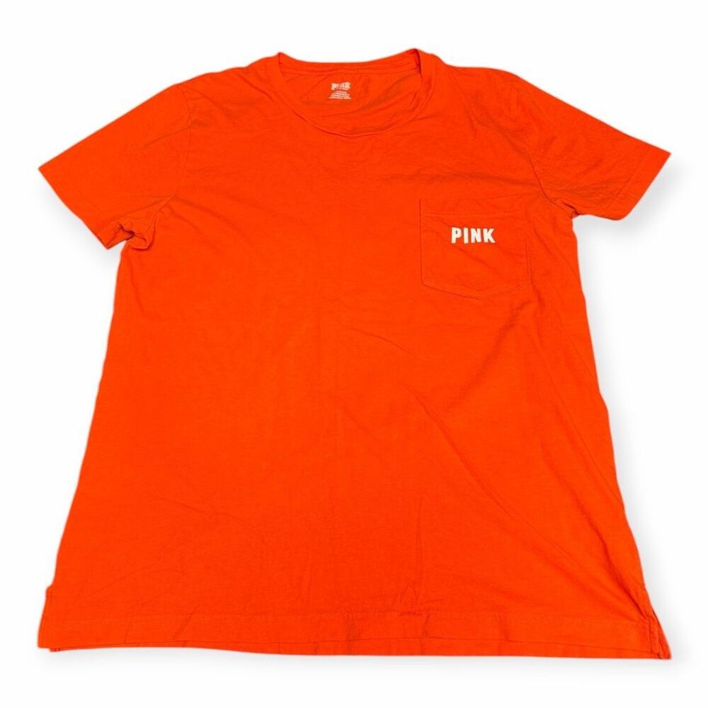 PINK VICTORIA’S SECRET Women’s Orange Short Sleeve Pocket T-Shirt Size Large